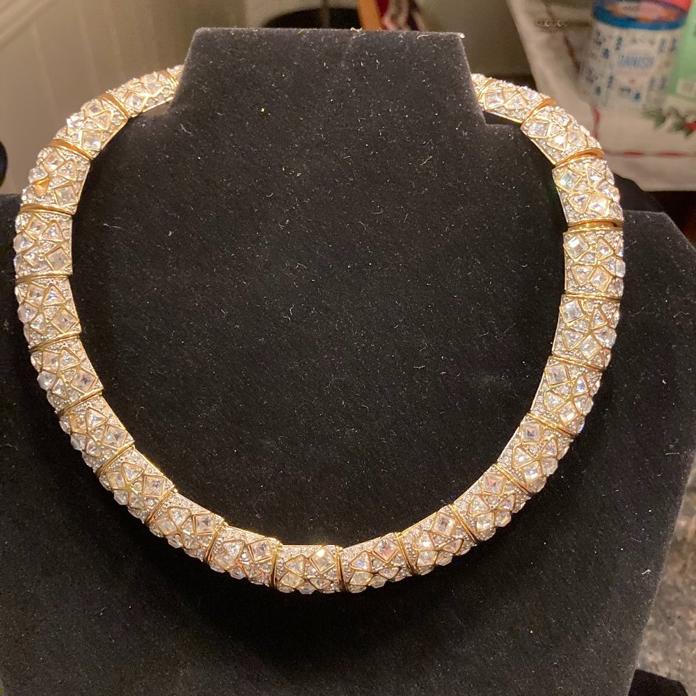 Extremely Sparkly Gold plated and Rhinestone Choker Necklace